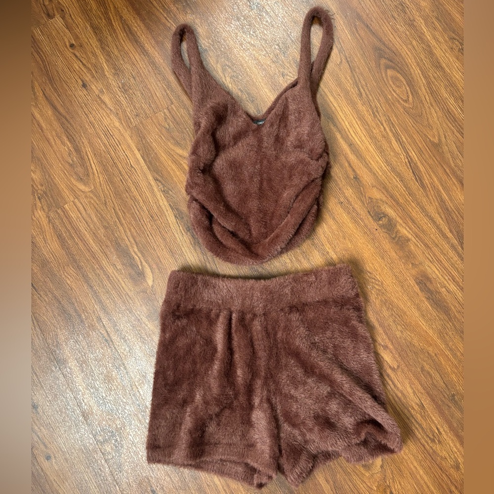 Forever 21 Chocolate Fuzzy Pajama Set